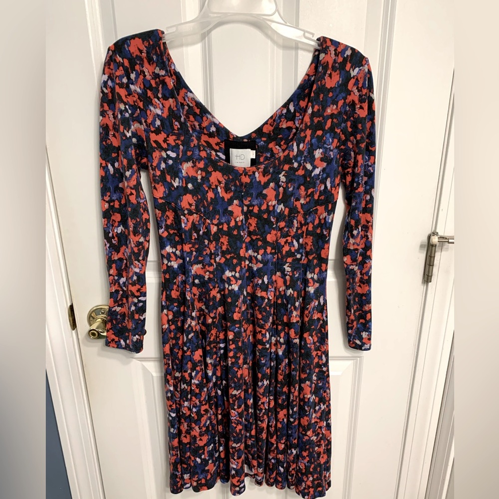 ANTHROPOLOGIE HD in Paris Saraid Red Blue Long Sleeve Dress Size XS